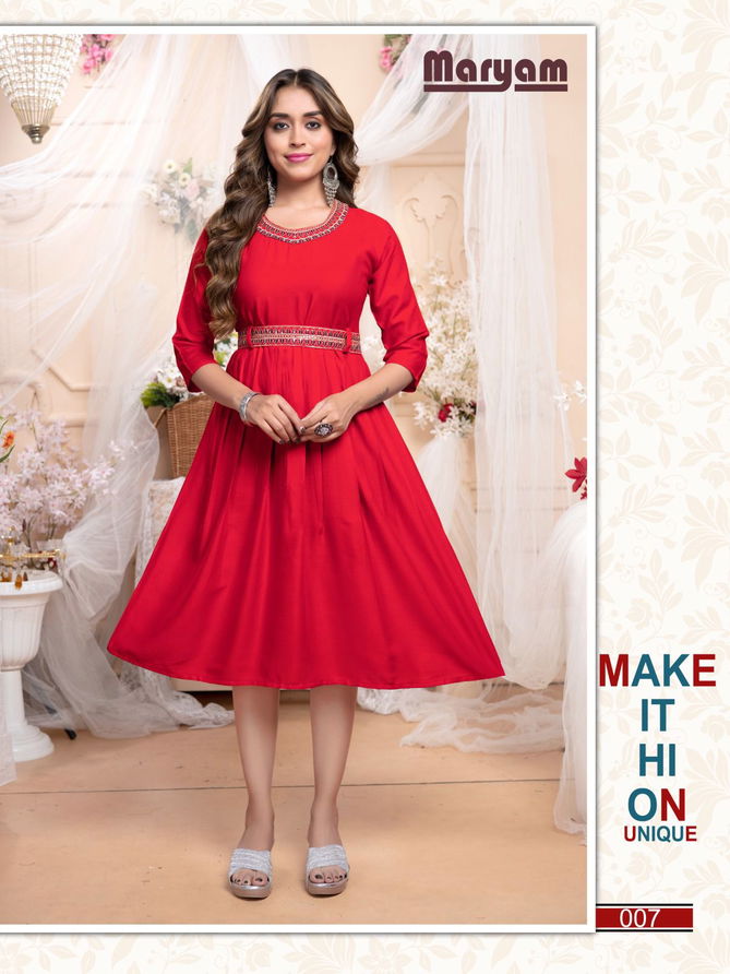 Trendy Maryam Vol 1 Designer Rayon Palin Dori Sequence Work Kurtis
